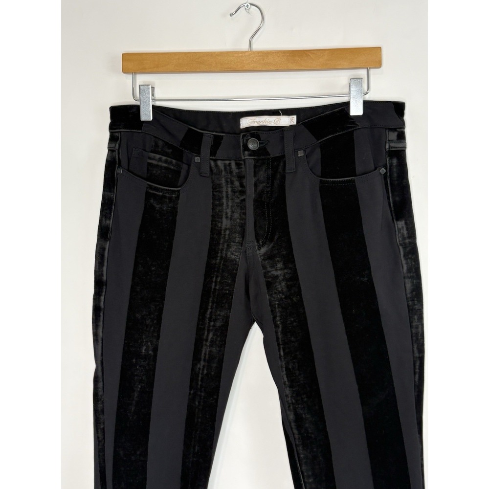 Frankie B. Pants Black Velvet Stripe Womens 29 Low Rise Edgy Goth Trousers A3